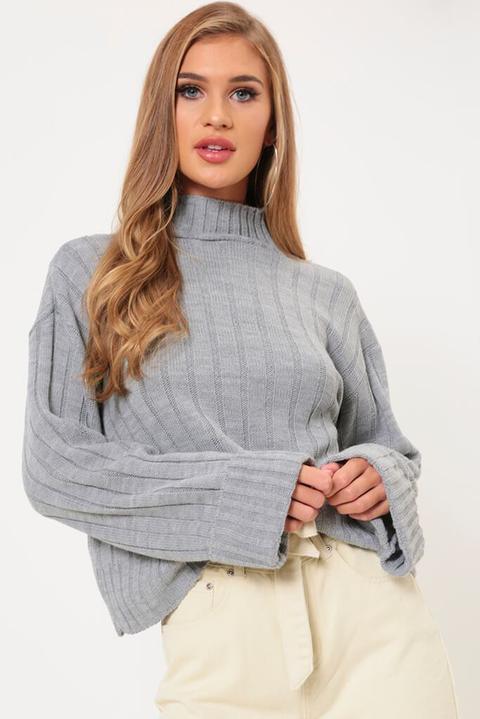 Grey Turn Up Cuff Jumper