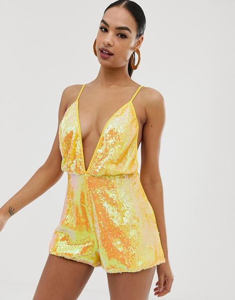 In The Style - Tuta Corta Con Paillettes - Giallo