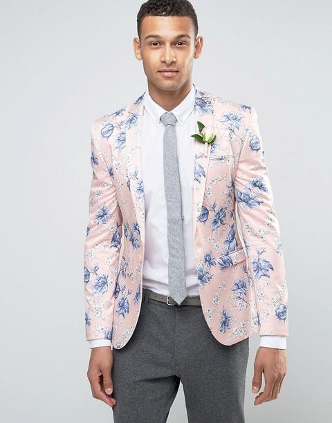 Asos Wedding - Blazer Skinny A Fiori Cipria - Rosa