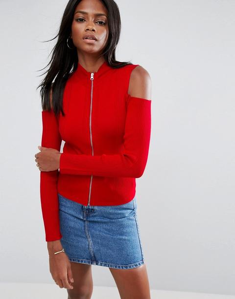 Cárdigan Con Hombros Descubiertos Y Cremallera En La Parte Delantera De Asos