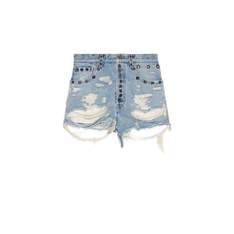 Shorts Strappati In Denim Délavé