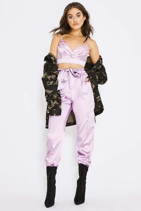 Lilac Trousers - Pia Mia Lilac Satin Combat Trousers