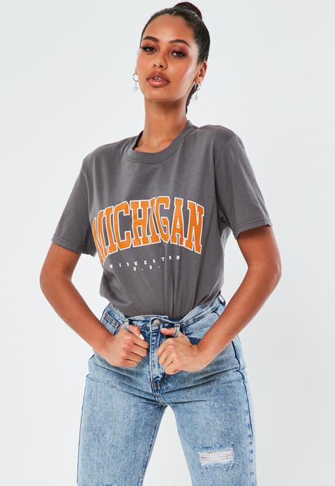 T-shirt Gris Avec Slogan Michigan