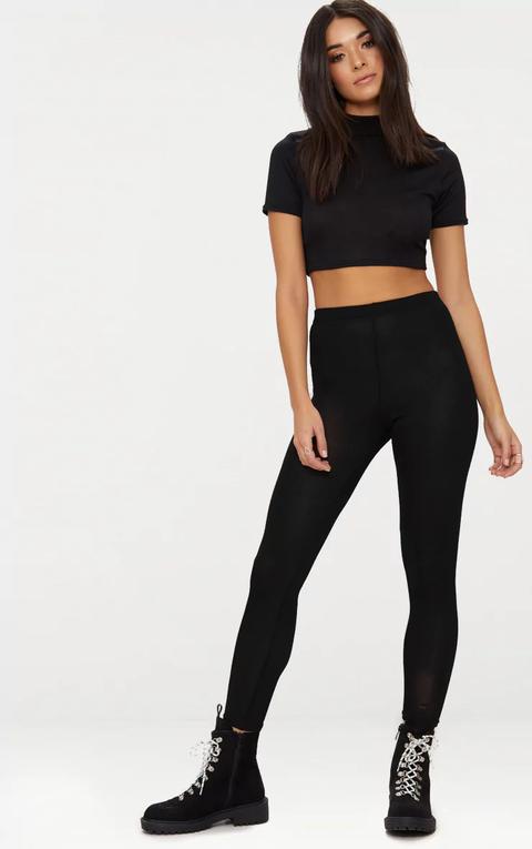 Black High Neck Cropped Knitted Legging Set, Black