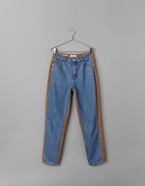 Jeans Mom High Rise Con Detalle De Pana