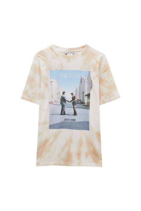 Pull&bear Femme T-shirt Pink Floyd Sur Imprimé Tie-dye, À Col Rond Et Manches Courtes. Divers Xs