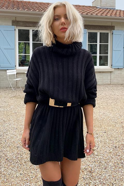 Black Side...s - Laura Jade Black Oversized Chunky Knitted Jumper Dress With Side...