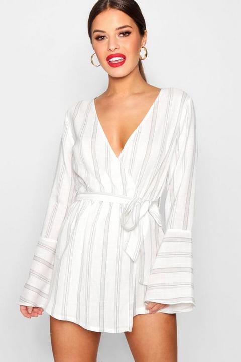 Petite Stripe Woven Wrap Playsuit