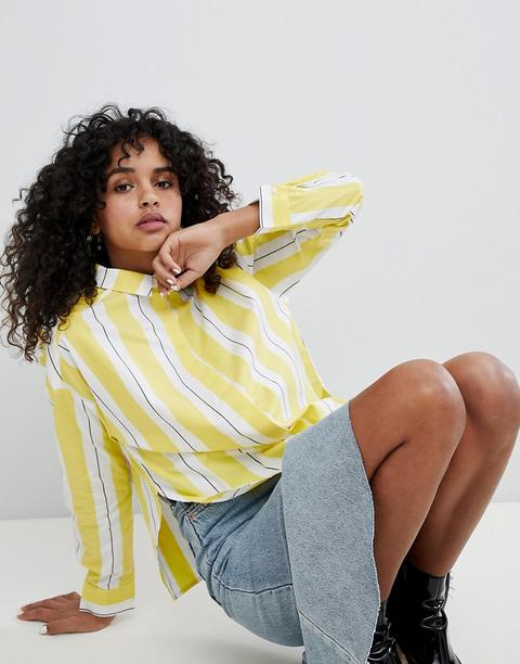 Monki Stripe High Neck Blouse - Stripe