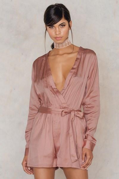 Evaliah Grace Sahara Long Sleeve Silky Playsuit - Pink