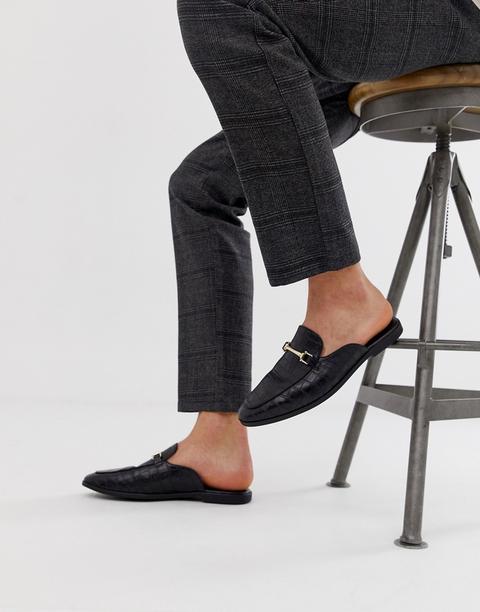 Mocasines Estilo Mule Destalonados De Cuero Sintético Negro Con Efecto Piel De Cocodrilo De Asos Design