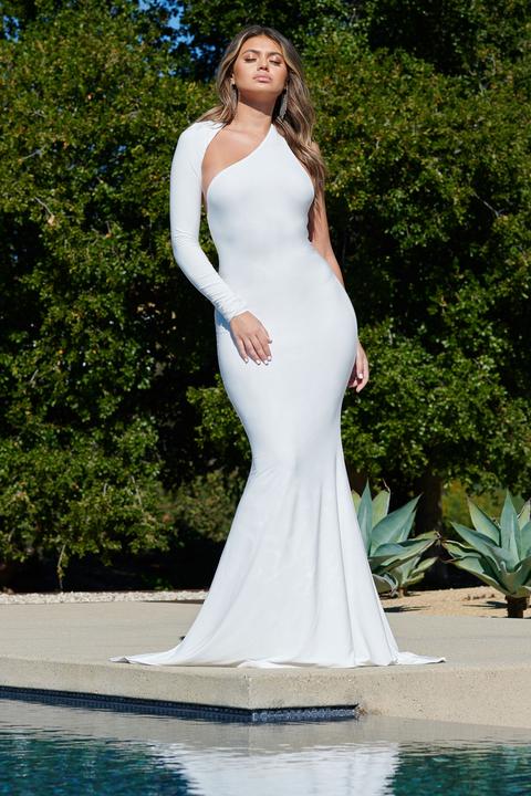 white fishtail maxi dress