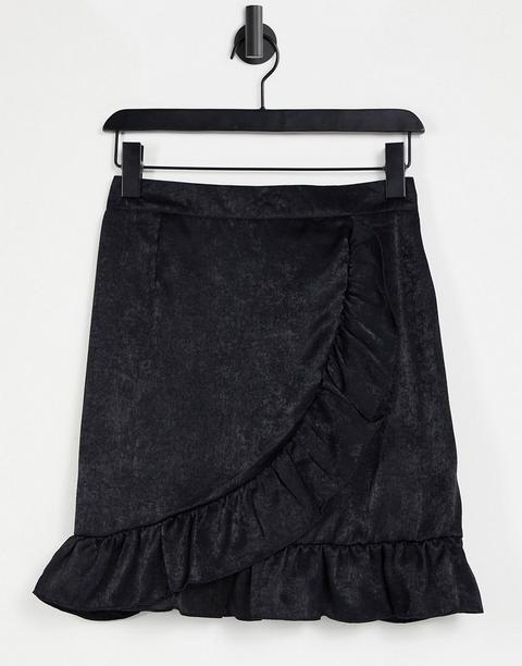 Minifalda Negra Con Parte Delantera Cruzada Y Volantes De Lola May-negro