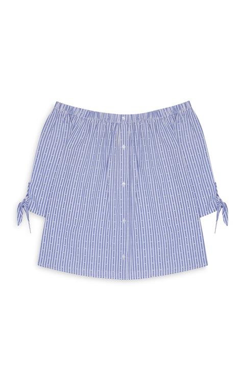 Top Blu A Righe In Stile Bardot