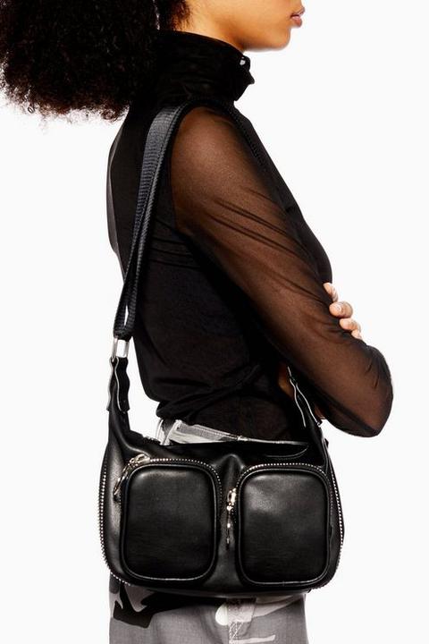 Womens Nina Pu Pocket Shoulder Bag - Black, Black