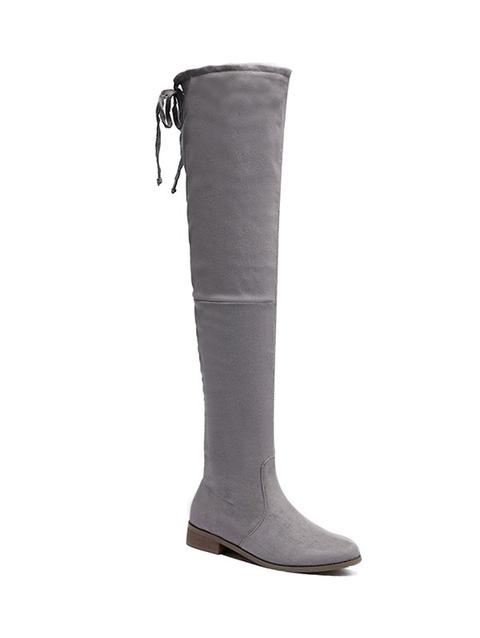 Flat Heel Flock Zipper Thing High Boots