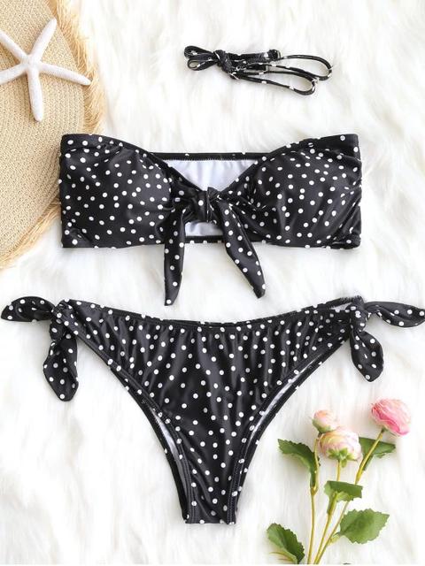 Conjunto De Bikini Palabra De Honor Anudado Lunares