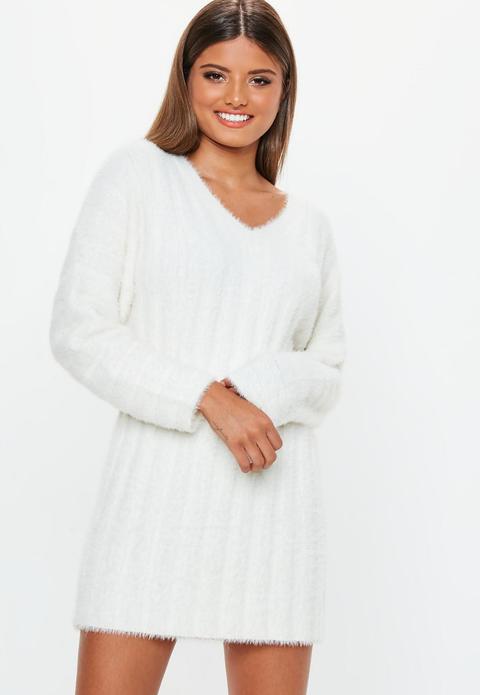 white fluffy knit jumper