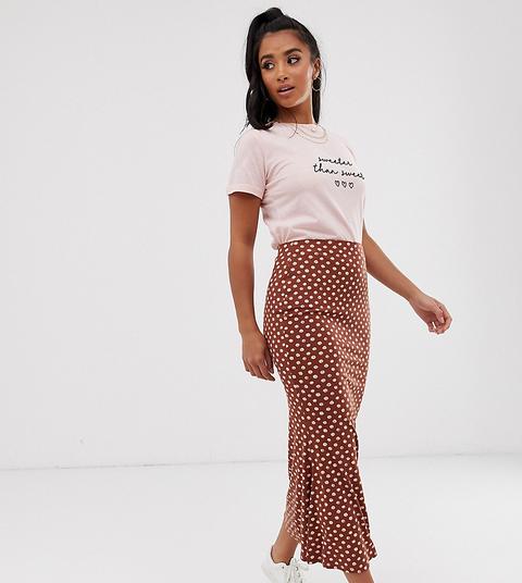 Falda Midi De Punto Con Estampado De Lunares Garabateados De Asos Design Petite-marrón