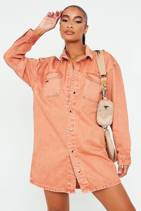 Orange Acid Wash Oversized Denim Shirt 