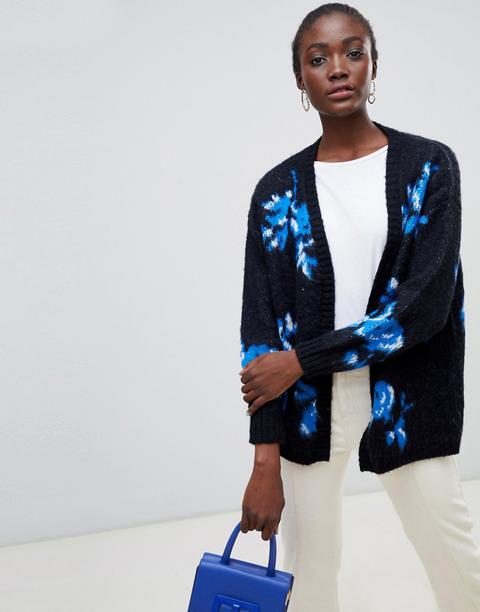 Pieces - Cardigan Con Motivo Floreale - Multicolore