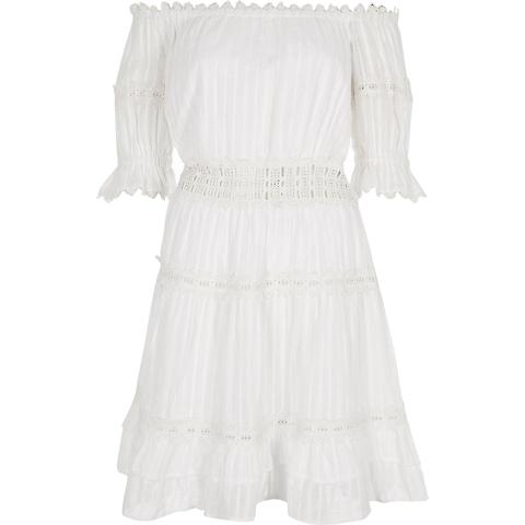 river island white lace bardot dress