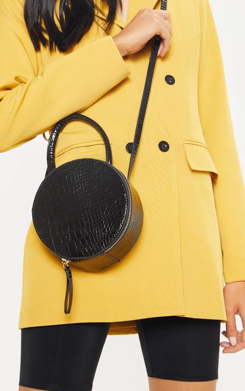 Black Croc Round Cross Body Bag