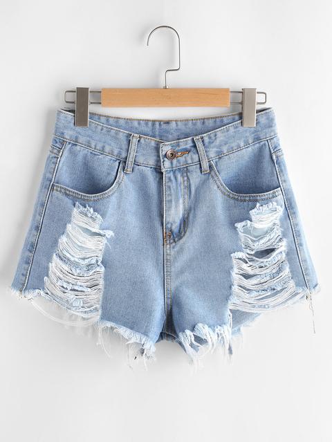 Shorts En Denim Roto De Borde Crudo