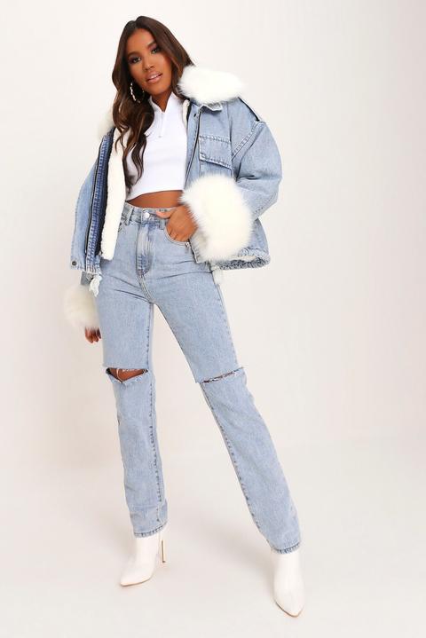 Blue Denim Faux Fur Jacket