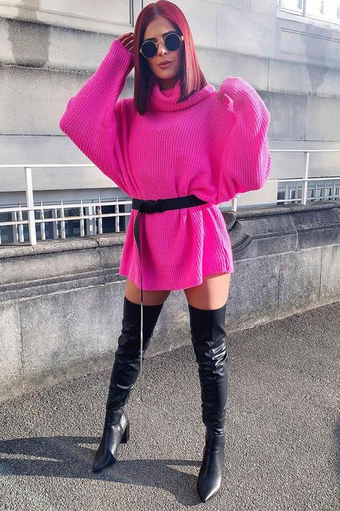 Pink Roll Neck Soft Knitted Jumper