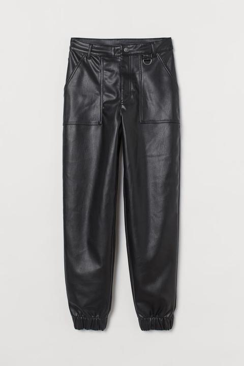 Faux Leather Utility Trousers - Black