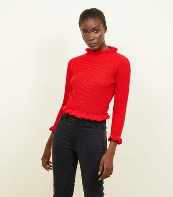 Cameo Rose Roter Pullover Mit Verkurzter Lange Und Ruschen From New Look On 21 Buttons