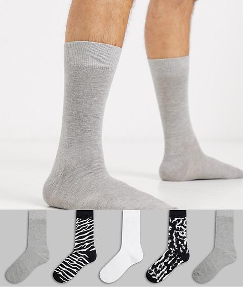 Pack De 5 Calcetines Con Estampado Animal Multicolor De Topman-negro