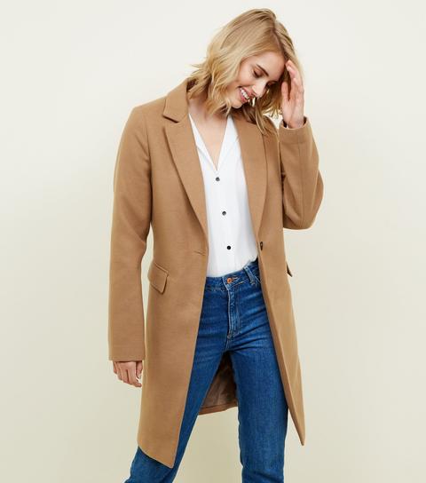 Tall Camel Longline Felted Coat New Look