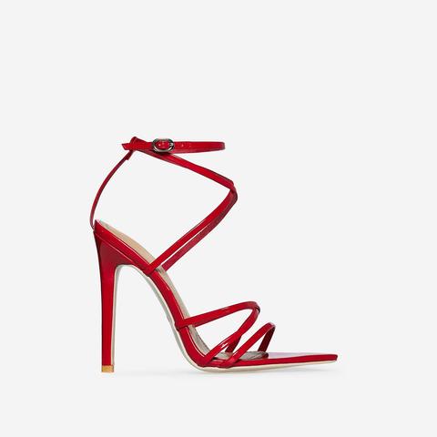 Kaia Pointed Barely There Heel In Red Patent, Red