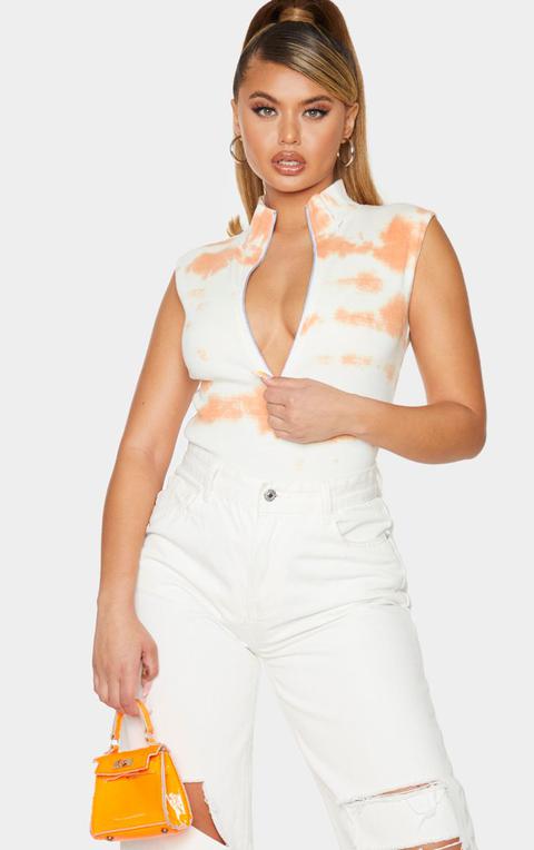 Orange Tie Dye Structured Rib Sleeveless Bodysuit