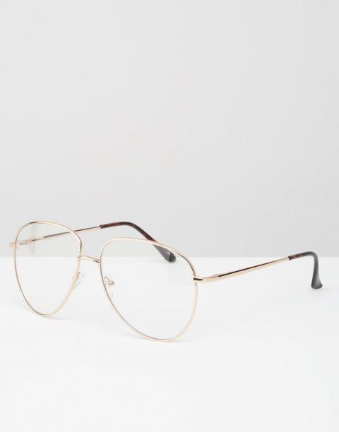 Asos Geeky Metal Frame Clear Glasses - Gold