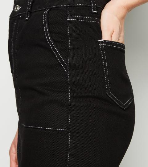 black contrast stitch denim skirt