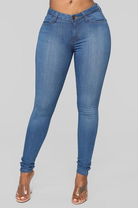 Classic Mid Rise Skinny Jeans - Medium Blue Wash