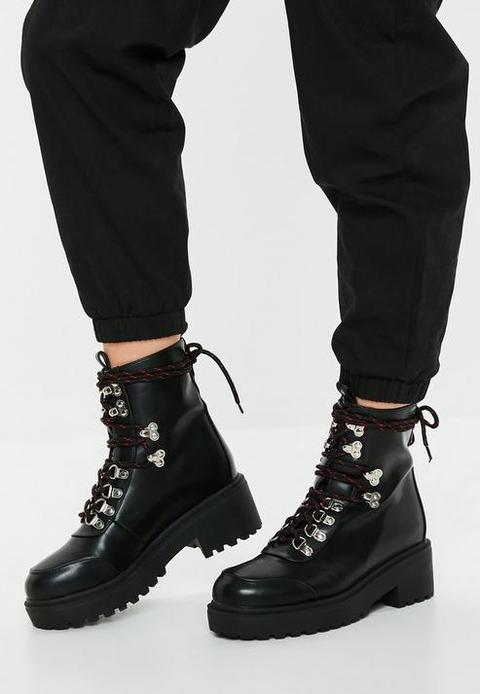 Black Red Contrast Lace Hiking Boots, Black from Missguided on 21 Buttons