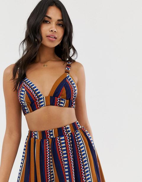 Prettylittlething - Brassière Da Spiaggia Con Stampa Geometrica In Coordinato - Multicolore