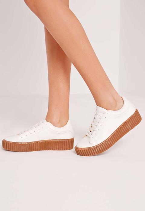 Lace Up Flatform Trainers White