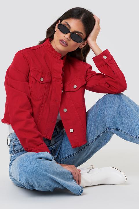 Raw Hem Short Denim Jacket Rot