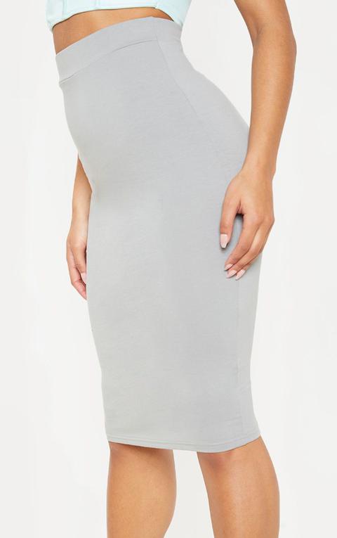 Grey Second Skin Bodycon Midi Skirt 