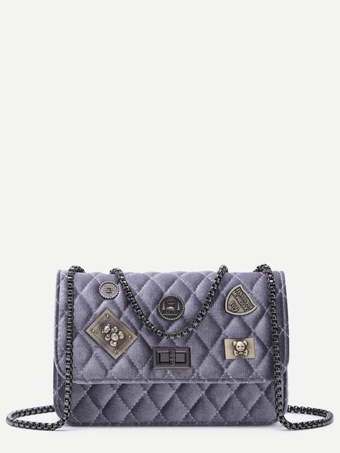 Borsa Con Catena Crossbody Trapuntata Abbellita - Grigio Violetto