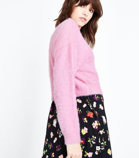 Bright Pink Fluffy Cropped Jumper