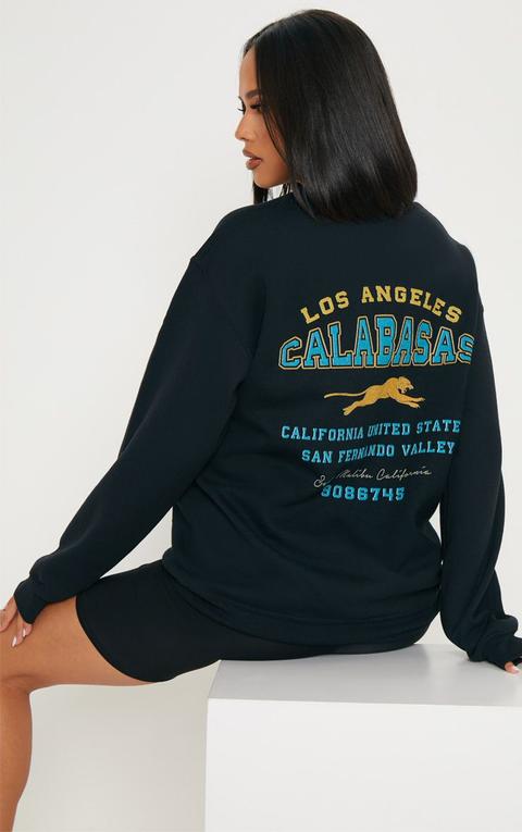 Black Calabasas Print Oversized Sweatshirt