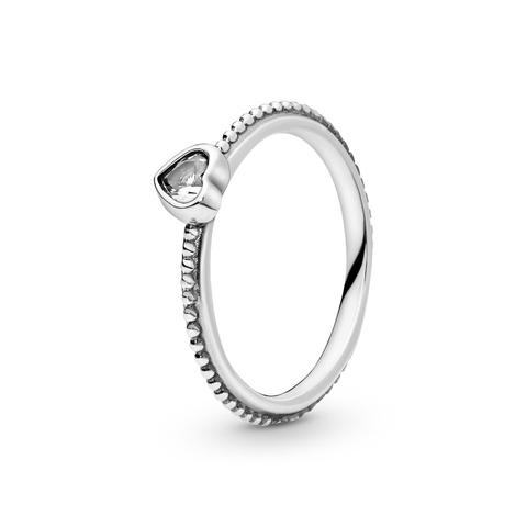 Pandora Clear Heart Beaded Ring - Sterling Silver