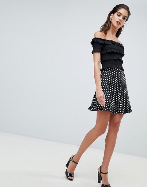 Missguided - Gonna A Pieghe Con Pois E Bottoni A Pressione - Nero