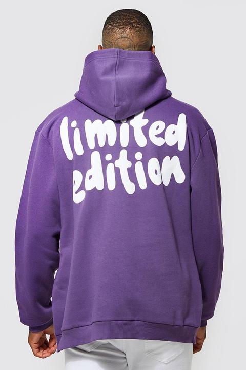 Mens Purple Oversized Limited Edition Puff Print Hoodie, Purple